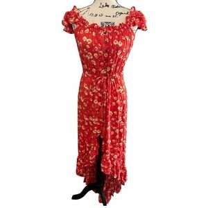 Tire Hawaii Rivera Maxi Dress Blood Orange High Low Dress-Size XS-MED NWT